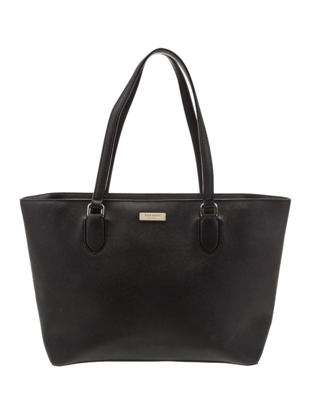 kate spade Black Leather Tote w Gold Plaque Top Zipper Hand Shoulder Bag